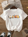 Women's Cat Print Round Neck Tee, Casual Short Sleeve Crew Neck T-shirt for All Seasons, Fashion Women's Top for Daily Wear