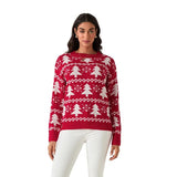 Women's Christmas Loose Sweaters Christmas Tree Print Long Sleeve Round Neck Knitwear Pullovers