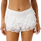 Women's Fashion Bloomers Shorts Multi-Layer Ruffles Lace Elastic Waist Short Pants Summer Casual Shorts