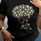 Women's Figure Print Round Neck Tee, Fashion Casual Short Sleeve T-shirt for Daily Wear, Ladies Summer Clothes