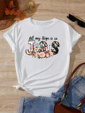 Women's Floral & Letter Print Round Neck Graphic Tee, Vintage Trendy Casual Short Sleeve T-shirt for Daily Wear, Ladies Summer Outfitstyle{n002}3