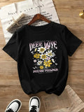 Women's Floral & Letter Print Round Neck Tee, Vintage Trendy Casual Short Sleeve T-shirt for Daily Wear, Ladies All Seasons Outfit