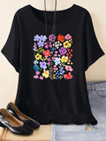 Women's Floral Print Round Neck Graphic Tee, Vintage Trendy Casual Short Sleeve T-shirt For Daily Wear, Ladies Summer Outfitstyle{n002}2
