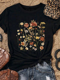Women's Floral Print Round Neck Tee, Casual Short Sleeve T-shirt for Summer, Ladies Clothes for Daily Wearstyle{n002}2