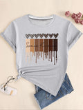 Women's Leopard Heart Print Round Neck Tee, Fashion Casual Short Sleeve T-shirt for Daily Wear, Ladies Summer Clothes