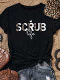 Women's Leopard Letter Print Round Neck Tee, Fashion Casual Short Sleeve T-shirt, Ladies Summer Clothes for Daily Wear