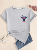 Women's Letter & Bull Head Print Round Neck Tee, Casual Short Sleeve Crew Neck T-shirt for Summer, Fashion Women's Top for Daily Wear