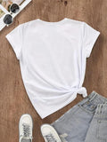 Women's Letter & Lip Print Round Neck Graphic Tee, Vintage Trendy Casual Short Sleeve T-shirt for Daily Wear, Ladies Summer Outfit