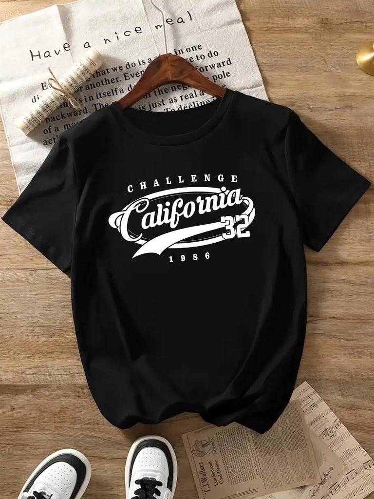 Women's Letter & Number Print Round Neck Tee, Vintage Trendy Casual Short Sleeve T-shirt for Daily Wear, Ladies All Seasons Outfit