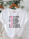 Women's Letter Print Round Neck Tee, Casual Short Sleeve T-Shirt for Summer, Ladies Clothes for Daily Wear