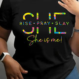 Women's Letter Print Round Neck Tee, Fashion Casual Crew Neck T-Shirt for Daily Holiday Vacation Outdoor Wear, Ladies Clothes for Summerstyle{n002}4