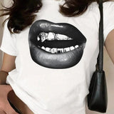 Women's Lip Print Round Neck Graphic Tee, Fashion Casual Short Sleeve T-shirt for Daily Wear, Ladies Spring & Fall Clothes