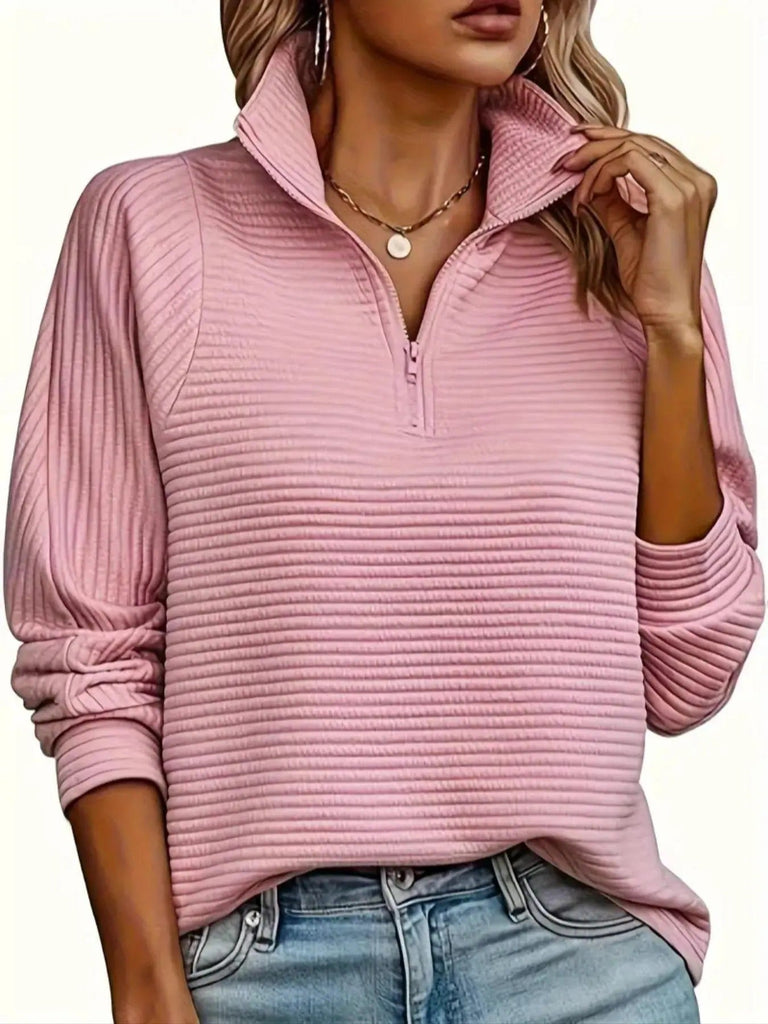 Women's Plain Half Zip Sweatshirt, Comfort Going Out Tops, Casual Style Women Clothing, Long Sleeve A Polo Neck Pullover for Fall, Fashion Women's Top for Daily Wear, Fallfreshness, Sweatshirts for Women, Clothes for Women, Womenswear