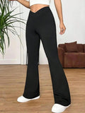 Women's Plain High Waist Flare Leg Pants, Comfy V-cut Waist Bell Bottom Trousers for Daily Outdoor Wear, Lady Clothing for All Seasons, Please Purchase One Size Smaller, Womenswear
