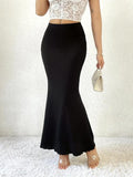 Women's Plain Lettuce Trim High Waist Mermaid Skirt, Elegant Fashion Casual Skirt for Daily Wear Vacation Holiday Party, Ladies Bottoms for All Seasons, Womenswear, Garment
