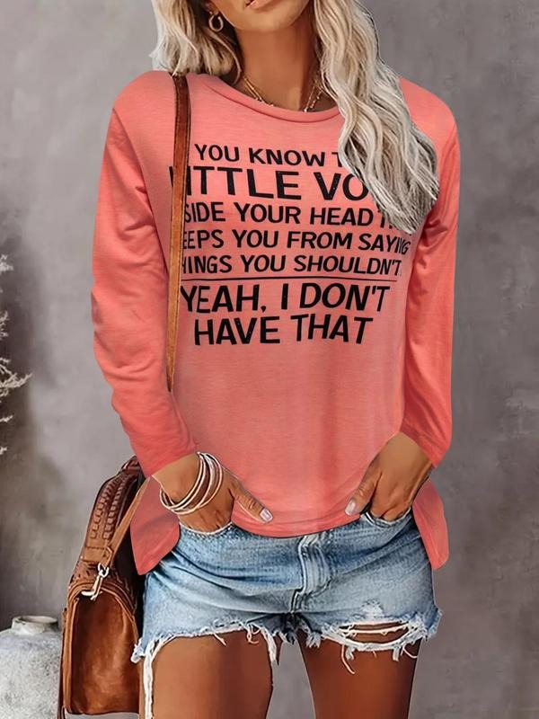 Women's Slogan Print Drop Shoulder Tee, Fashion Casual Crew Neck Long Sleeve T-Shirt for Daily Holiday Vacation Outdoor Wear, Mean Girls Tee, Comfort Womenswear, Women Tops for Spring & Fall