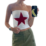 Women's Summer Fashion Tube Tops Sleeveless Off Shoulder Star Patch Slim Fit Bandeau Light Womenswear