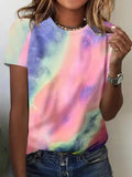 Women's Tie Dye Print Round Neck Tee, Fashion Casual Crew Neck T-shirt for Daily Holiday Vacation Outdoor Wear, Ladies Clothes for Summer