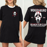 Woodsboro Horror Film Club 2 Sided T-Shirt, Horror Film Club  T-Shirt,, Woodsboro Scream  T-Shirt,, Scream Ghostface Hoodie, Ghostface Halloween Sweater, Scary Movie Hoodie