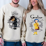 Wybie and Coraline Couple Couple Sweatshirt, Cute Coraline T-Shirt, Valentine Movie Hoodie Shirt, Coraline yellow Coat Tee Cotton Womenswear