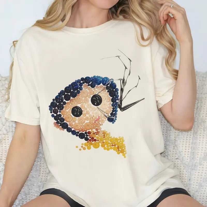 Y Coraline Buttons T-Shirt, Horror Coraline movies, Horror Character Shirt, Halloween Crewneck Sweatshirt