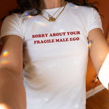 Y2K Baby Tee with Funny Quote, Unhinged Feminist Women's Top, Coquette Aesthetic Collar Vintage