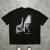 Y2K Clothing Hand Sign Cod of Silence Casual Graphic T-Shirt Graphic Tee Cotton Top Streetwear