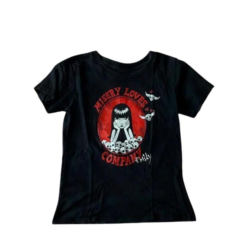 Y2K Emily Strange Baby Tee, Women Fitted T-Shirt, Emo Scene 2000s Clothes, Y2k Top Women Streetwear, Grunge 2000s, Casual Cotton Short Sleeve, Gift For Her