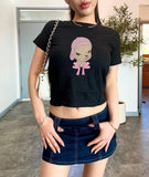 Yoshitomo Nara Drawing With Bow Baby Tee, Coquette Baby Tee, Y2k Top Women Streetwear, Women Fitted T-Shirt, Grunge 2000s, Japanese Graphic Tshirt, Gift For Her