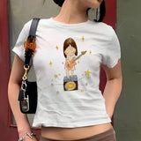 Yoshitomo Nara Guitar Girl Music Y2K Baby Tee, Premium Cotton Womenswear Short Sleeve Top - Classic Nara Band Graphic Shirt