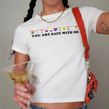 You Are Safe with Me Pride Ally Baby Tee, LGBTQ Gay Pride Y2K Clothing, Love Is Love Pride Month Shirt, Queer Aesthetic Shirt