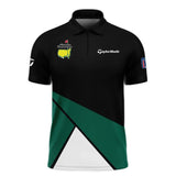 Golf Masters Tournament Taylor Made Zipper Polo Shirt Black And Green Golf Sports All Over Print Zipper Polo Shirt For Men