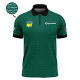 Golf Pattern Masters Tournament Taylor Made Zipper Polo Shirt Green Color Golf Sports All Over Print Zipper Polo Shirt For Men