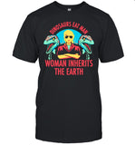Dinosaurs eat man woman inherits the earth retro shirt_1