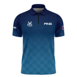 2024 PGA Championship Valhalla Ping Blue Gradient Abstract Stripes Zipper Polo Shirt Style Classic Zipper Polo Shirt For Men