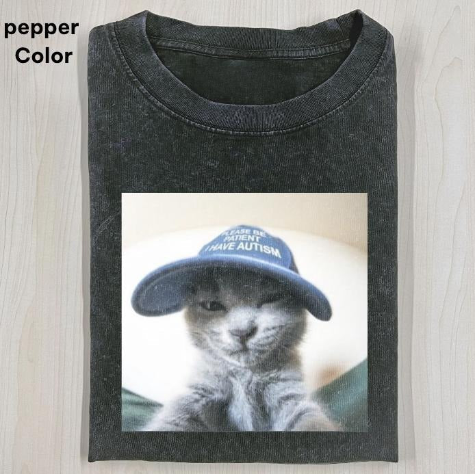 please be patient i have autism cat Graphic T-shirt, WACKY CAT T-shirt, Retro Funny Vintage Tee, FUNNY CUTE shirts for women