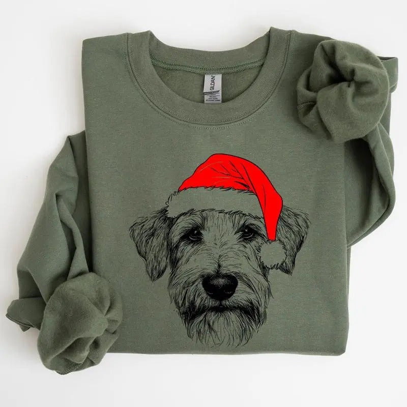 Wheaten Terrier sweatshirt/hoodie/tshirt, Santa hoodie, Dog sweatshirt, Christmas, Dog Lover tshirt, Pet Sweatshirt, Crew Neck, Women's, Crewneck